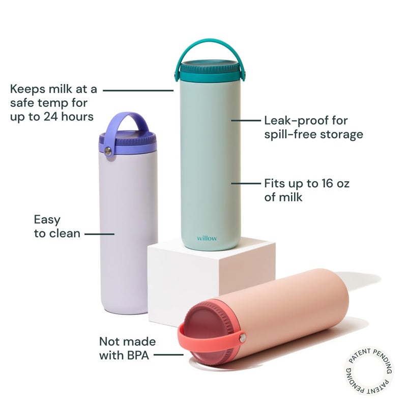 Willow - Portable Breastmilk Cooler - Keeps Breast Milk Cold for 24 Hours - Stainless Steel - Insulated - Reuseable - Breastfeeding Essentials - Storage Container w/Gel Ice Pack - Teal- 16oz - Image 2